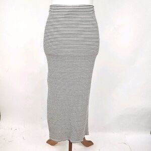 21 Saints Black White Striped Ribbed Fitted Midi Pencil Skirt Front Slit size M